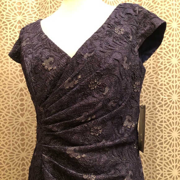 NWT JS Collections Cap Sleeve Brocade Ruched Dress - Picture 4 of 10